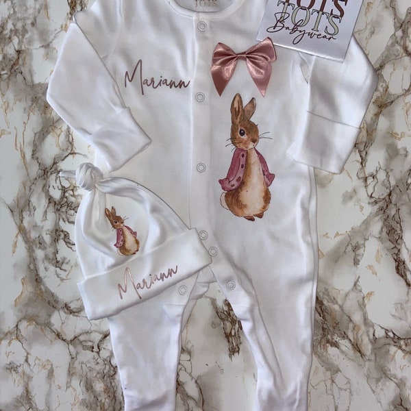 Flopsy Rose Rabbit - Coming Home Baby Set -  Birth Gift - Coming Home Outfit - Newborn - Baby Keepsake - Baby Shower - Baby Gift Set