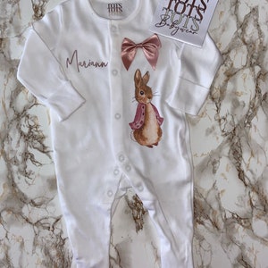 Flopsy Rose Rabbit Personalised Baby Sleepsuit - Birth Gift - Coming Home Outfit - Newborn - Baby Keepsake - Baby Shower - Baby Gift