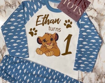 Personalised Birthday Pyjamas- Birthday Gift - Lion - Birthday Outfit - Toddler - Baby Keepsake - Loungewear- Baby Gift