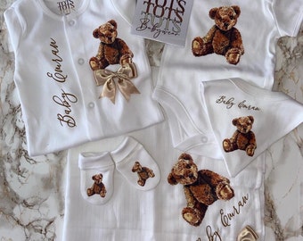Baby Gift Set  - Scruffy Teddy - Birth Gift - Coming Home Outfit - Newborn - Baby Keepsake - Baby Shower - Baby Gift Set