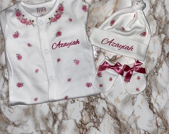 Coming Home Baby Set  - Roses Floral - Birth Gift - Coming Home Outfit - Newborn - Baby Keepsake - Baby Shower - Baby Gift Set