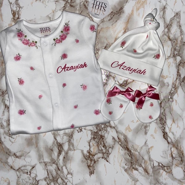 Coming Home Baby Set  - Roses Floral - Birth Gift - Coming Home Outfit - Newborn - Baby Keepsake - Baby Shower - Baby Gift Set