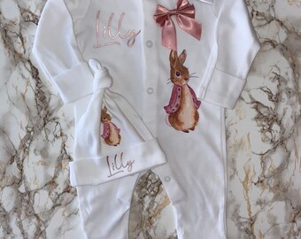 Flopsy Rose Rabbit - Coming Home Baby Set -  Birth Gift - Coming Home Outfit - Newborn - Baby Keepsake - Baby Shower - Baby Gift Set