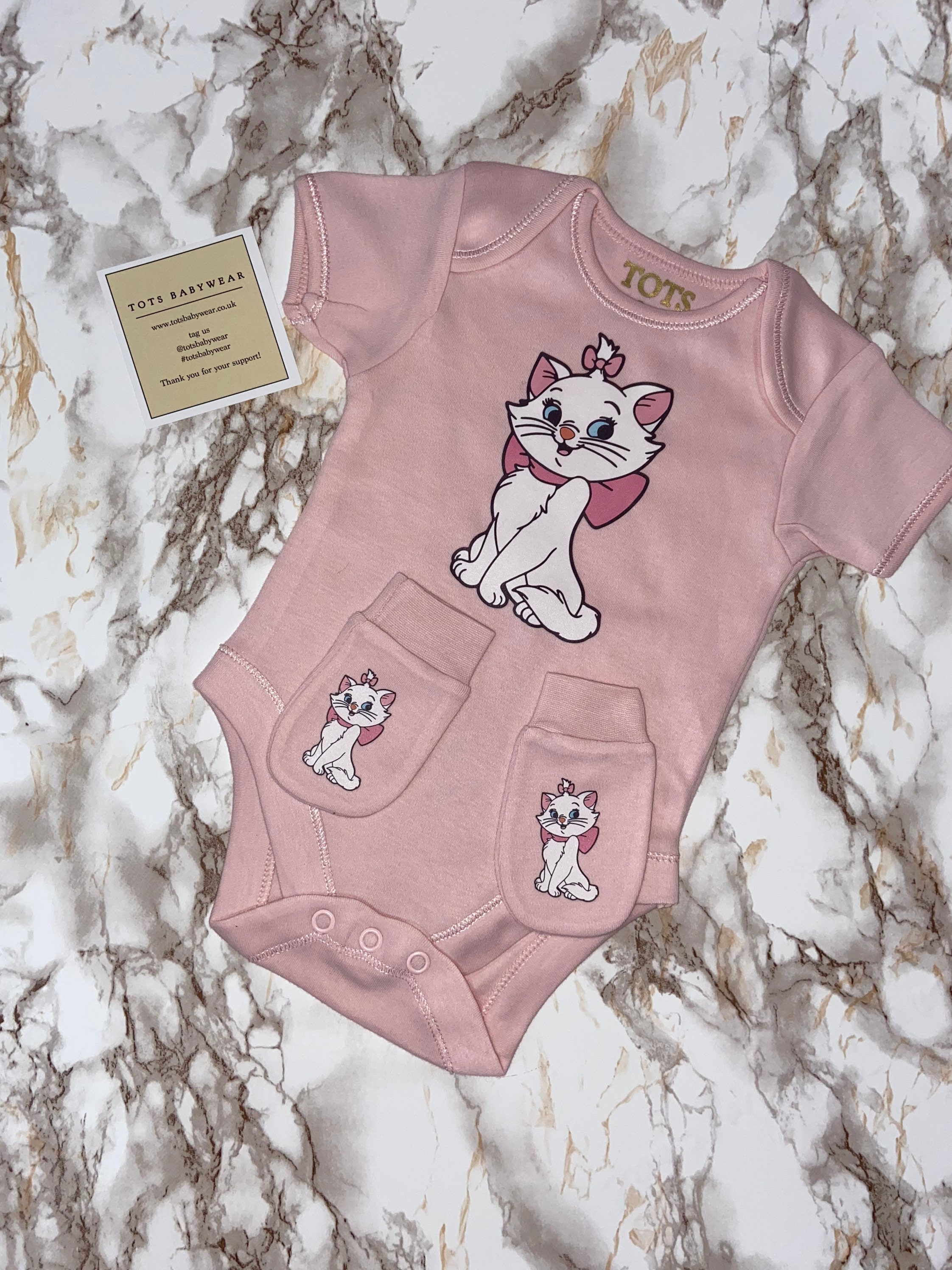 Pink Marie Aristocats Baby Bodysuit and Scratch Mittens Baby | Etsy UK