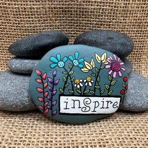 Inspire, Colorful Flowers, Painted Stones, Hand Painted, Beach Rocks