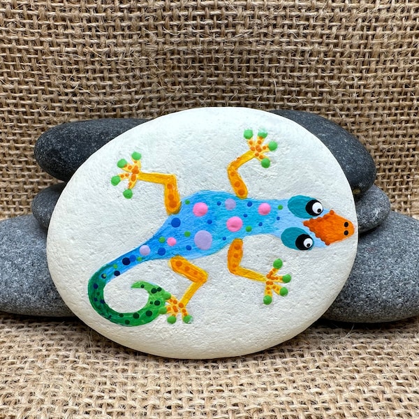 Painted Rock, Colorful Gecko, Rock Art, Hand Painted