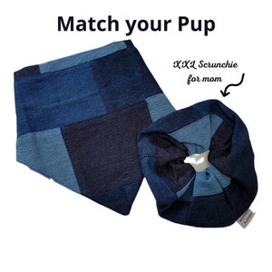 Dog bandana, Polar Denim Patch match with your pup XXL scrunchie, Cat Bandana, Dog Accessories, Cat Accessories, Tie on, Snap on Bandana image 1