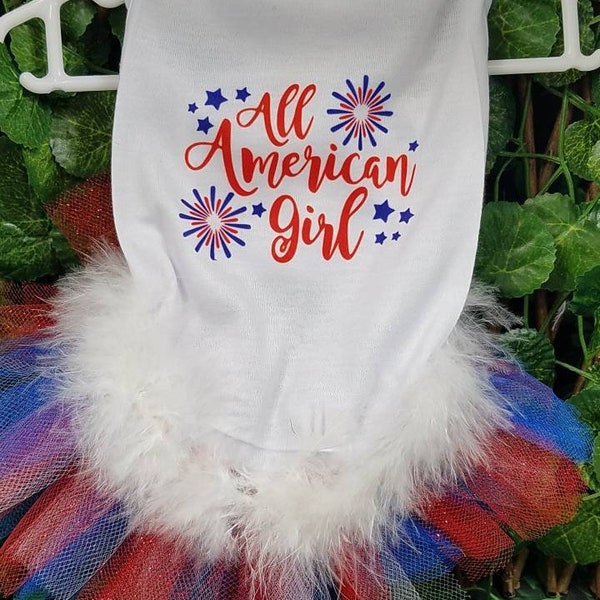 dog dress, Independence day Embroidered Baby Bib, 4th of July Dog shirt, All American Girl, boy Shirt Tutu for cats and small toy breed dog