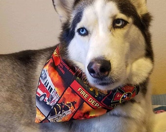 Dog Bandana, Fire Fighters, Rescue,  ladder,  bandanas,  reversible, personalized with your badge number and FF (dog's name), or cats name.