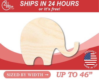 Unfinished Wooden Simple Elephant Shape - Craft - from 1" up to 46" DIY