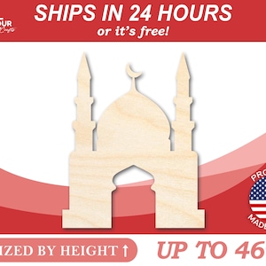 Unfinished Wooden Mosque Silhoutte - Craft- from 1&quot; up to 46&quot; DIY