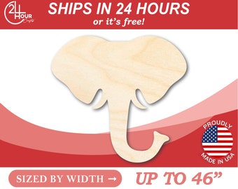 Unfinished Wooden Elephant Head Shape - Animal - Wildlife - Craft - from 1" up to 46"  DIY