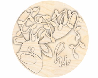 Unfinished Wood Christmas Reindeer Door Sign Kit | Wood Craft Cutouts | 1/4" Thick |