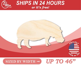 Unfinished Wooden Hippopotamus Hippo Silhoutte - Craft- from 1" up to 46" DIY