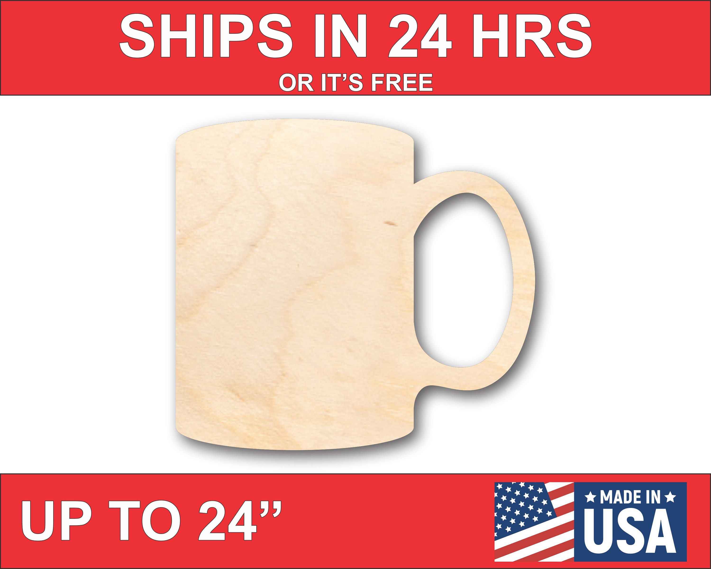 Unfinished Wooden Coffee Mug Shape - Kitchen - Craft - up to 24"…