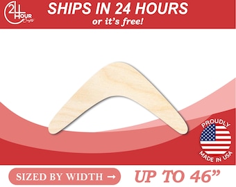 Unfinished Wooden Boomerang Wood Shape - Craft - from 1" up to 46"  DIY
