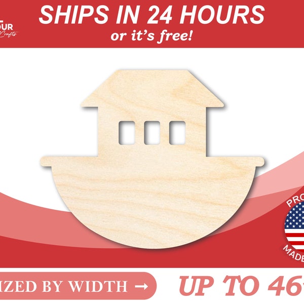 Unfinished Wood Noah's Ark with Windows Shape - Craft - from 1" up to 46"