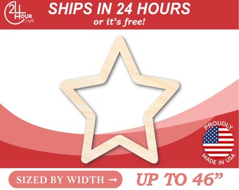 Unfinished Wooden Star Outline Shape - Craft - from 1" up to 46" DIY