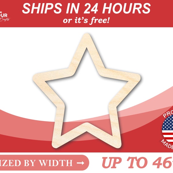 Unfinished Wooden Star Outline Shape - Craft - from 1" up to 46" DIY