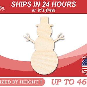 Unfinished Wooden Snowman Shape  - Winter Decor - Craft - from 1&quot; up to 46&quot;  DIY