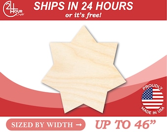 Unfinished Wooden Star 7 Point Flower Shape - Craft - from 1" up to 46" DIY