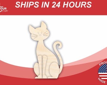 Unfinished Wood Layered and Etched Cat Shelf Sitter | 6" Tall | 1/8" Wood | Wood Craft DIY