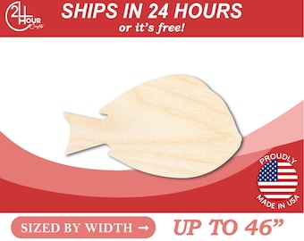 Unfinished Wooden Blue Tang Fish Silhoutte - Craft- from 1" up to 46" DIY