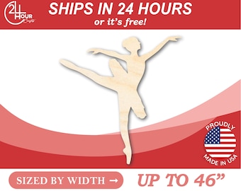 Unfinished Wooden Ballerina Dancer Shape - Craft- from 1" up to 46"  DIY
