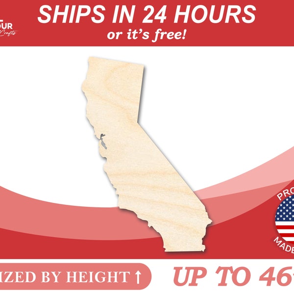 Unfinished Wooden California Shape - State - Craft - from 1" up to 46"  DIY