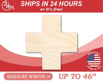 Unfinished Wooden Swiss Cross Shape - Craft - from 1" up to 46" DIY