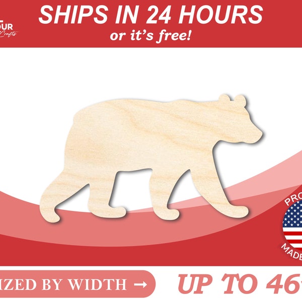 May include: Unpainted wooden bear cutout, sized by width up to 46 inches.  Ships in 24 hours or it's free!  Proudly made in the USA.