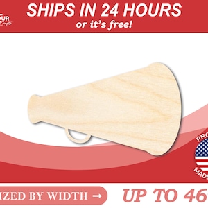 Unfinished Wooden Megaphone Shape - Cheerleader - Protest - Craft - from 1&quot; up to 46&quot; DIY