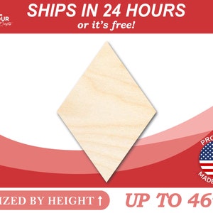 Unfinished Wooden Rhombus Shape - Craft - from 1" up to 46"  DIY