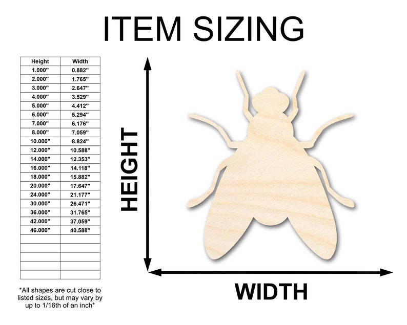 Unfinished Wooden Fly Shape -insect - Craft - From 1