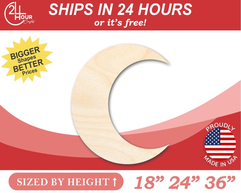 Bigger Better | Unfinished Wood Crescent Moon Shape | DIY Craft Cutout | image 1