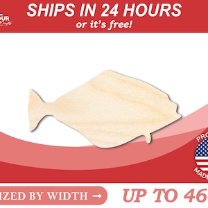 Unfinished Wooden Halibut Fish Silhoutte - Craft- from 1" up to 46" DIY