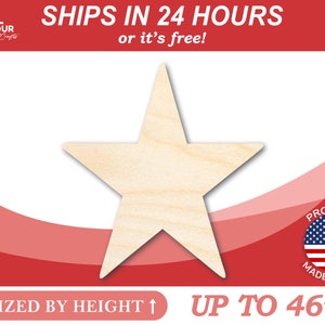 Unfinished Wooden Star Shape - Craft - from 1&quot; up to 46&quot;  DIY