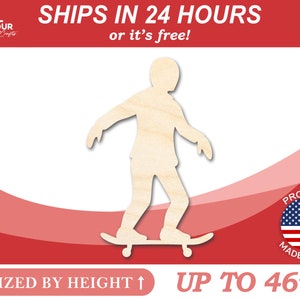 Unfinished Wooden Skater Shape - Sports - Craft - from 1&quot; up to 46&quot;  DIY