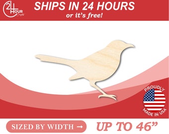 Unfinished Wooden Mockingbird Shape - Bird - Wildlife - Craft - from 1" up to 46"  DIY