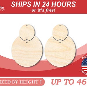 Unfinished Wooden Circle Earring Blank - DIY Jewelry Craft - Sizes from 1&quot; to 3&quot;