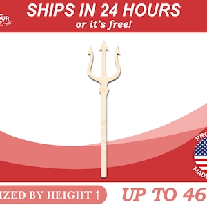 Unfinished Wooden Trident Shape - Ocean - Neptune - Craft - from 1&quot; up to 46&quot;  DIY