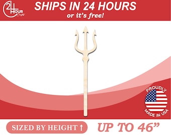 Unfinished Wooden Trident Shape - Ocean - Neptune - Craft - from 1" up to 46"  DIY