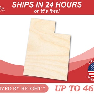 Unfinished Wooden Utah Shape - State - Craft - from 1&quot; up to 46&quot;  DIY
