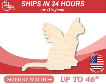 Unfinished Wood Angel Cat Shape - Pet Craft - from 1" up to 46"