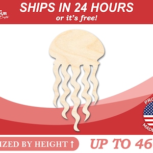 Unfinished Wooden Jellyfish Shape - Ocean - Craft - from 1&quot; up to 46&quot;  DIY