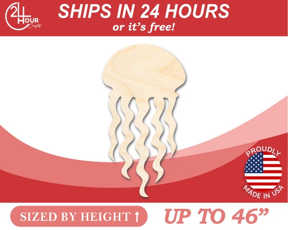 Unfinished Wooden Jellyfish Shape - Ocean - Craft - from 1" up to 46"  DIY