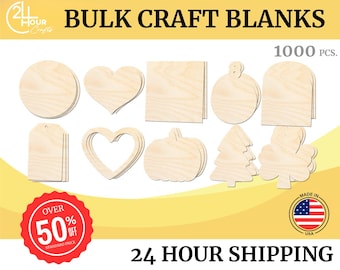 Unfinished Wood Craft Shapes | Bulk 1000 Piece Pack | Bestsellers | 1/8" Thick Wood Cutouts | 4" or 5" DIY Craft Blanks | Wholesale Craft Su