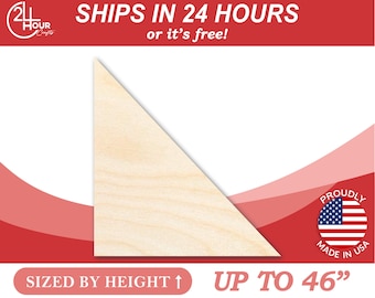 Unfinished Wooden Right Triangle Equilateral Shape - Craft - from 1" up to 46" DIY