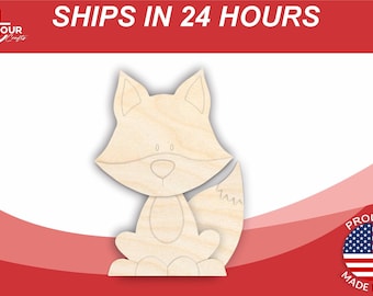 Unfinished Wood Layered and Etched Fox Shelf Sitter | 6" Tall | 1/8" Wood | Wood Craft DIY