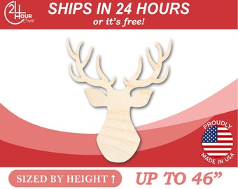 Unfinished Wooden Deer Antlers Buck Shape - Craft - from 1" up to 46" DIY